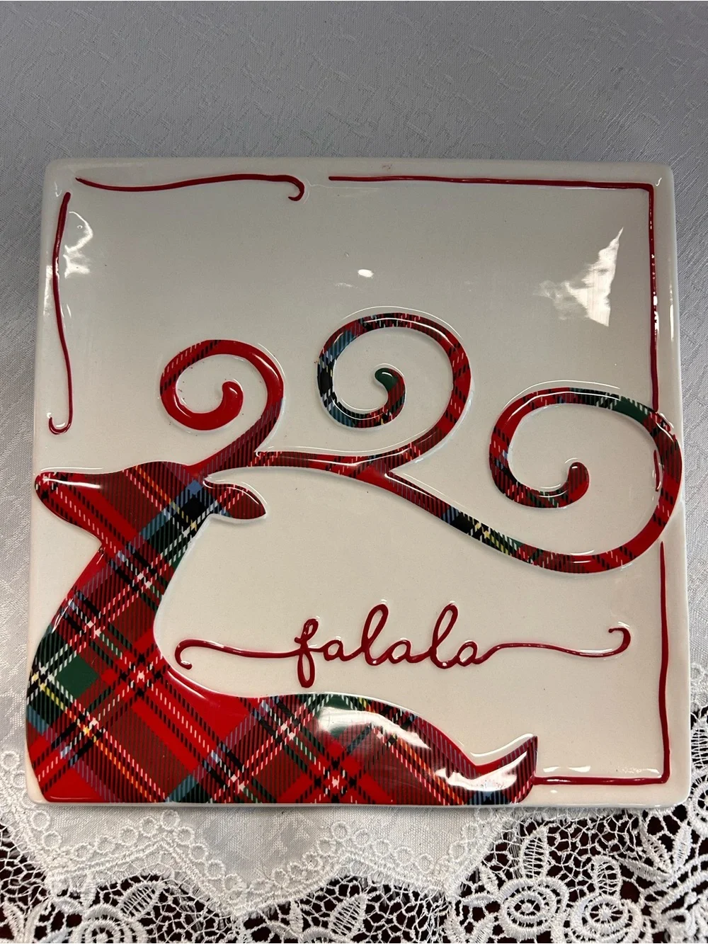 Mud Pie Tartan Reindeer Fa La La Christmas Cheese Plate 8